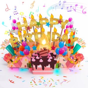 cuish birthday cards with lights & music & candle, 3d pop up musical happy birthday greeting cards decoration gifts for women man girl boy daughter son