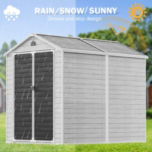 CDCASA 8x6 Feet Resin Storage Shed, Waterproof Outdoor Shed with Floor & Lockable Door & Window & Vents, Plastic Tool Shed for Backyard, Patio, Poolside, Lawn, Dove Grey