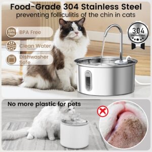 Petlipo Cat Water Fountain Stainless Steel: 108oz/3.2L Cat Fountain for Drinking, Pet Fountain Water Bowl Dog Drinking Dispenser Cat Feeding & Watering Supplies, Super Quiet Kitty Spout for Cats Dogs