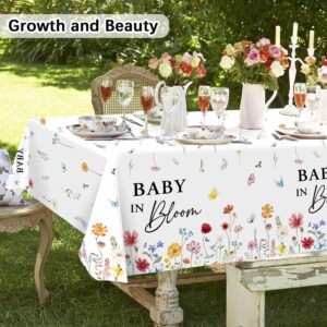 Heboland 3 Pack Baby in Bloom Baby Shower Tablecloth Decorations, Wildflower Floral Large Size 54 x 108 Inch Rectangular Plastic Tablecloth Party Decor