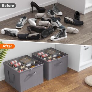 Lifewit Shoe Storage Organizer for Closet, Fits 12-16 Pairs, Large Shoe Box Storage Containers with Clear Cover and Reinforced Handles, Foldable Storage Bins Fits for Boots Heels Sneakers, 2 Pack Gray