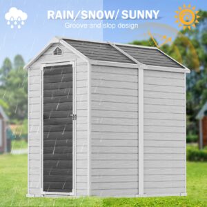 CDCASA 6x4 FT Outdoor Resin Storage Shed with Floor & Lockable Door & Window & Vents Included, Waterproof Outside Plastic Sheds for Backyard, Patio, Poolside, Lawn, Gray