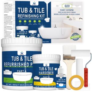 XUDOAI Bathtub Refinishing Kit Gloss White 21.5oz Tub Paint Reglazing, Tub and Tile Refinishing Kit with Tools, Tub and Tile Paint for Bathroom/Kitchen/Shower/Porcelain/Sink/Ceramic