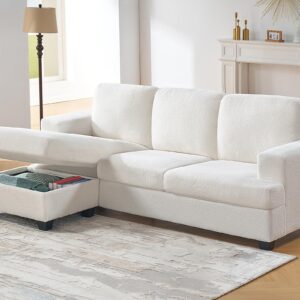 VanAcc 89 Inch L Shape Couch, Reversible L Shape Sofa with Chaise, Convertible Sofa with Storage, L Couches for Living Room, Offwhite Bouclé