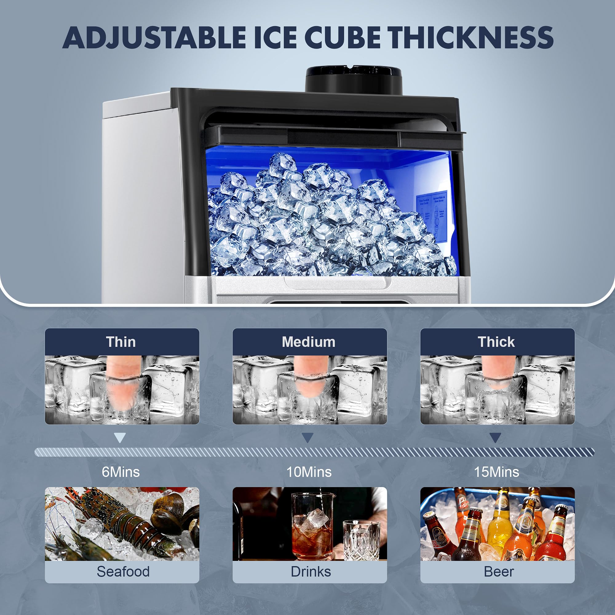 Zomagas Commercial Ice Maker Machine, 80LBS/24H Under Counter Ice Maker, Stainless Steel Freestanding Ice Machine with 13LBS Bin, Self-Cleaning, Scoop, Ideal for Home Bar Offices