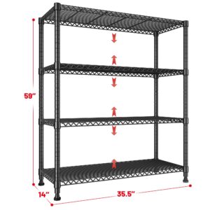 REIBII 4-Tier Storage Shelves Wire Shelving Units and Storage Metal Shelves Adjustable Garage Shelving Heavy Duty Wire Shelf Pantry Shelves for Storage Greenhouse Shelves, 2 Pack 35.5''W*14''D*59''H