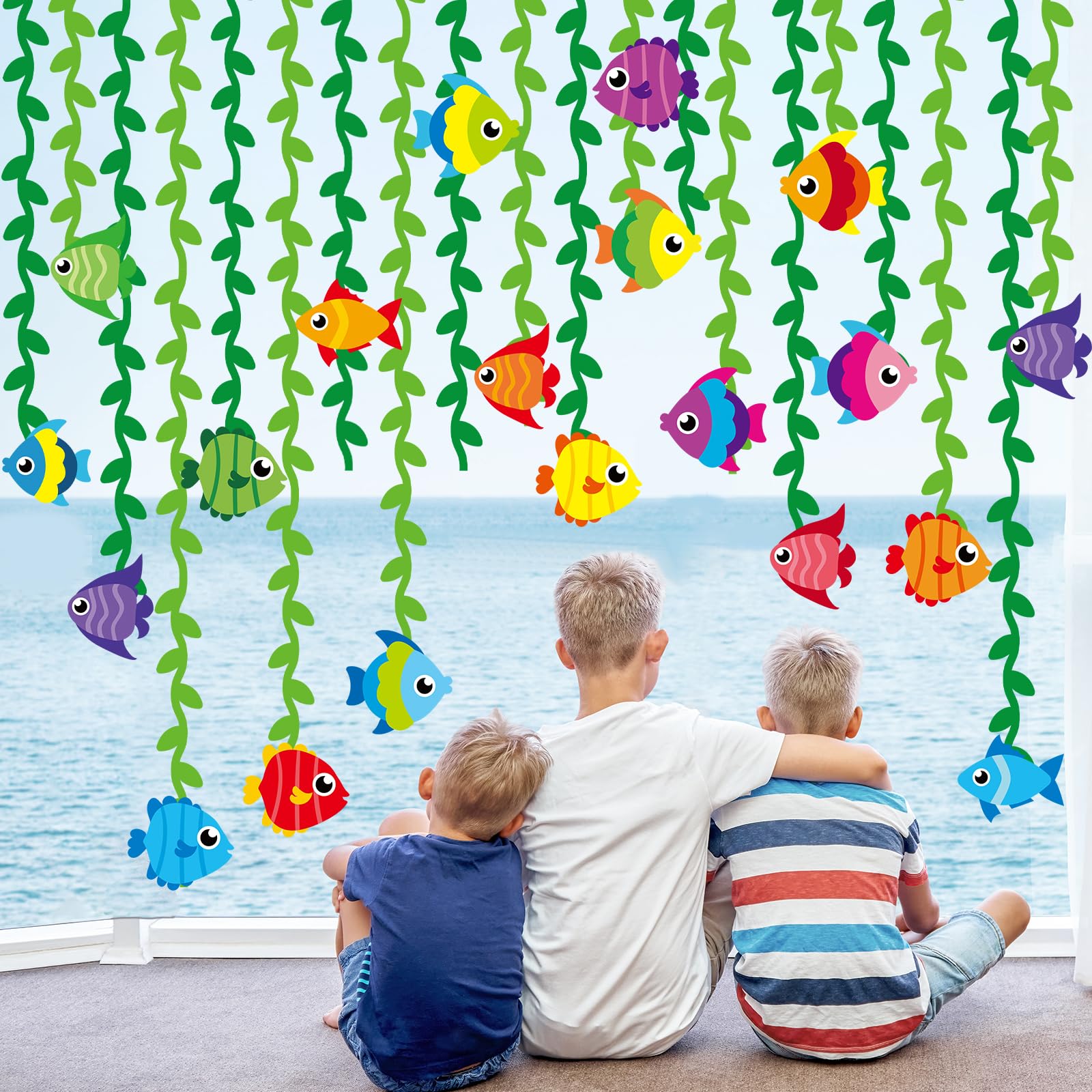 Naozinebi 20 Pcs Tropical Fish Garland Kit Under the Sea Party Decorations Ocean Animals Banner Mermaid Streamers Strings Hanging Swirls for Kids Home Classroom Baby Shower Birthday Party Supply Favor