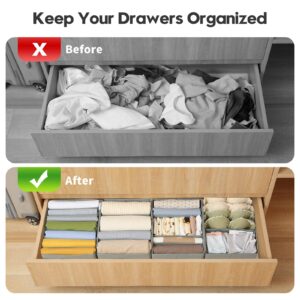 Qozary Adjustable T-Shirt Drawer Organizer Clothes Bins - 4 Pack Wardrobe Clothes Organizer, Foldable Dresser Drawer Organizers, Closet Organizers and Storage Boxes for Bra, Tank Tops, Leggings