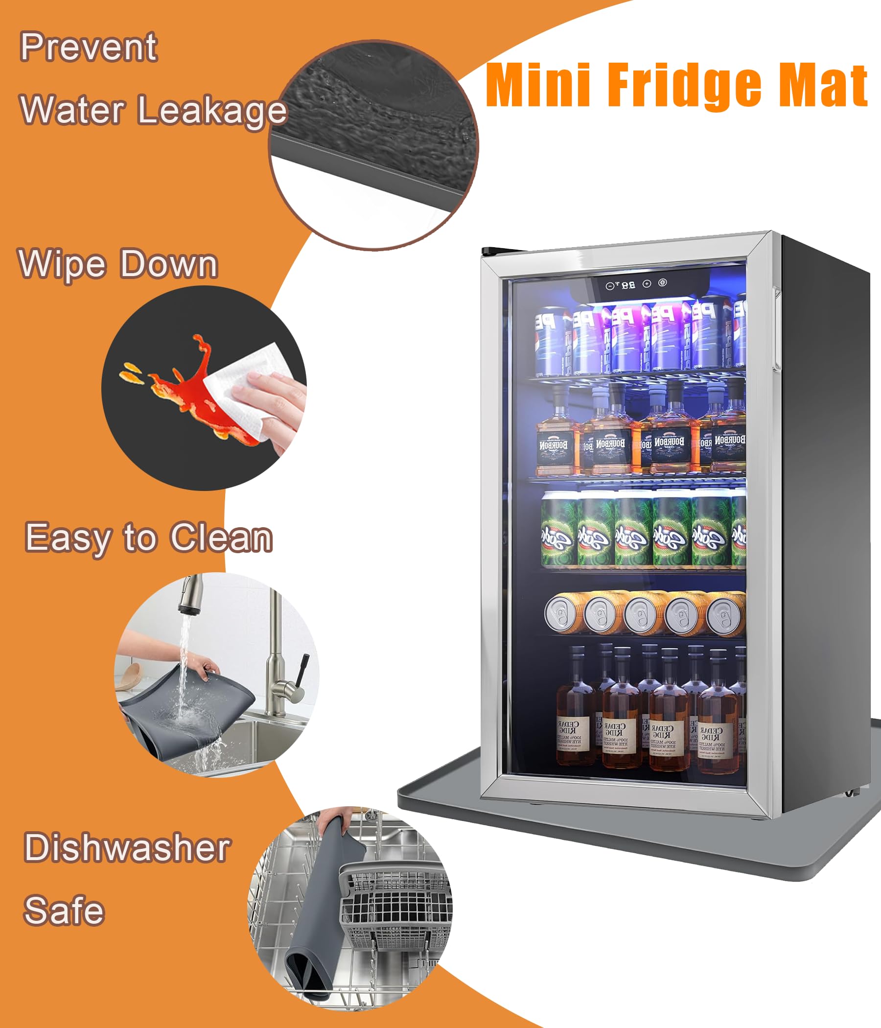 Mini Fridge Mat, 24''x24'' X0.8'' Mini Fridge Drip Trays Mat for Carpet Floor, Under Refrigerator Mat AC Conditioner Drip Pan, Silicone Mat for Refrigerators, Washing Machines, Dryers, Wine Coolers