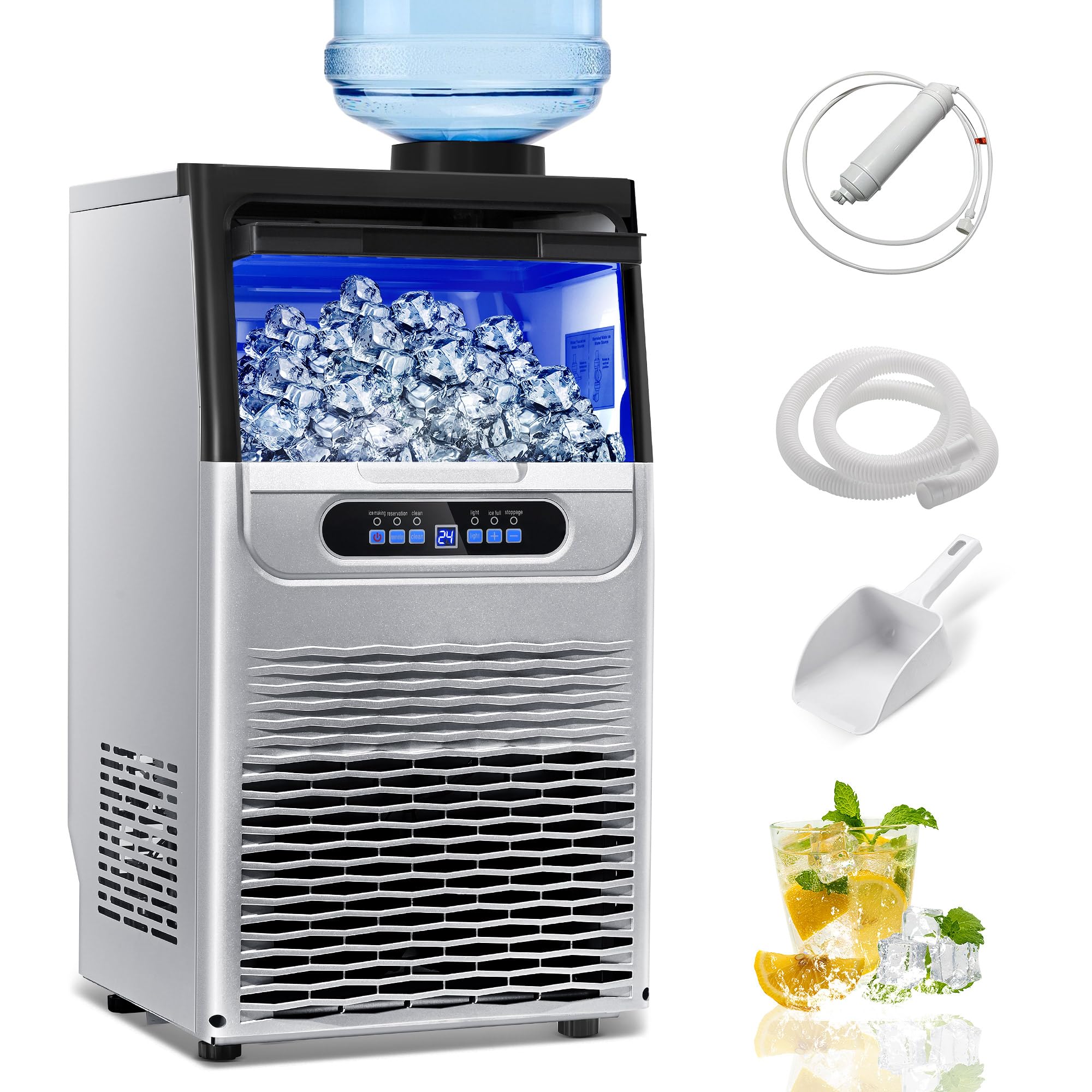 Zomagas Commercial Ice Maker Machine, 80LBS/24H Under Counter Ice Maker, Stainless Steel Freestanding Ice Machine with 13LBS Bin, Self-Cleaning, Scoop, Ideal for Home Bar Offices