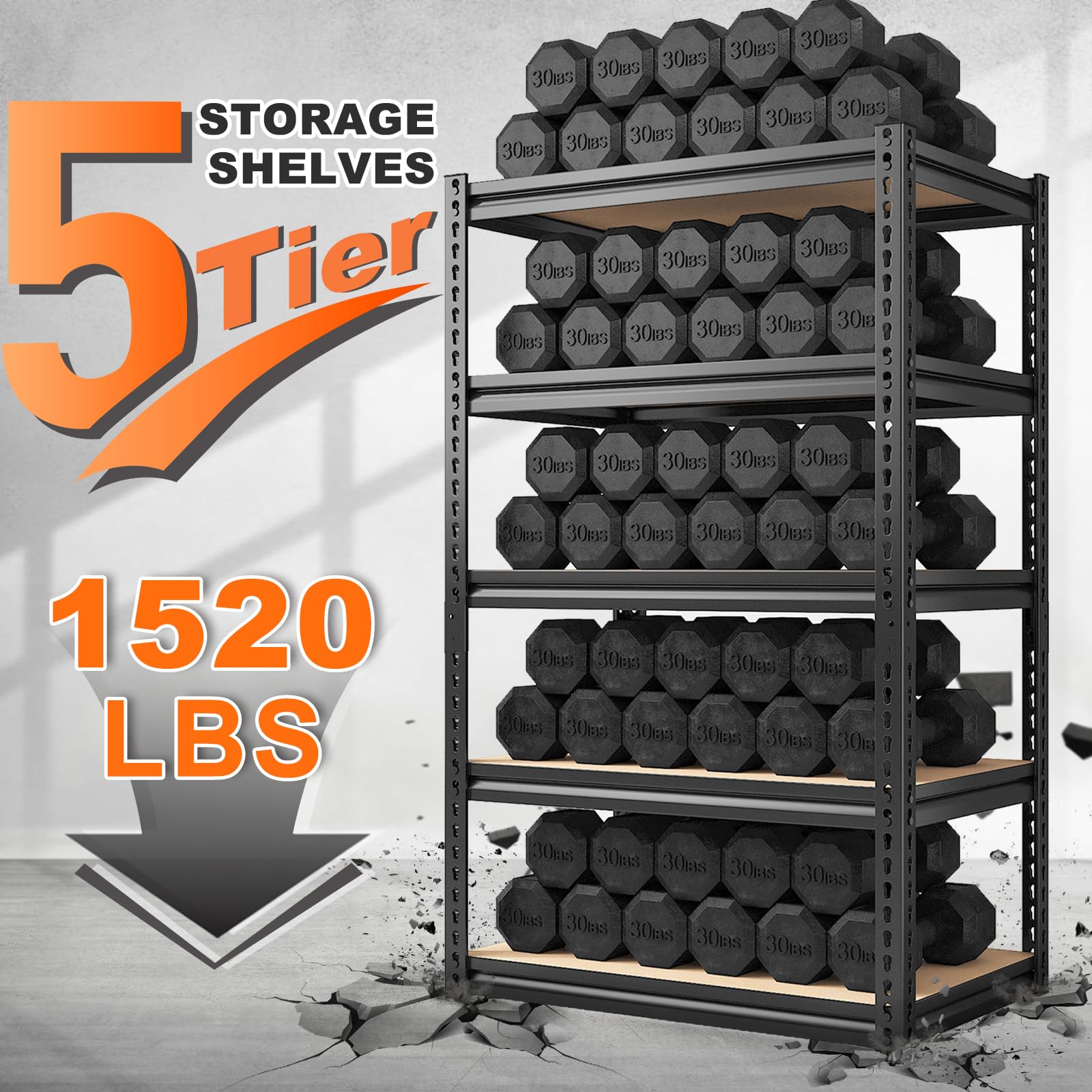 REIBII Storage Shelves 5 Tier Garage Shelving Load 1520LBS Garage Storage Shelves, Shelving Units and Storage Adjustable Heavy Duty Shelving Utility Rack Shelf for Pantry 59.8" H x 27.6" W x 11.8" D