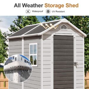 WACASA Storage Shed 4X6 FT,Resin Outdoor Storage Shed with Floor & Lockable Door, All Weather Plastic Lean to Shed with Window and Vent, Garden Tool Shed for Bike,Toy,Lawnmower (Grey)