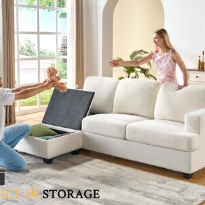 VanAcc 89 Inch L Shape Couch, Reversible L Shape Sofa with Chaise, Convertible Sofa with Storage, L Couches for Living Room, Offwhite Bouclé