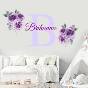 Name and Initial Roses Wall Decal - Kids Wall Decor - Custom Name Removable Nursery Wall Decal for Girl - Flower Mural Wall Decal for Girls Bedroom - Flowers Name Sticker Decor