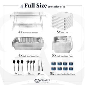 4 Full Size (For Price of 3) Disposable Buffet set with Spoons and Forks, Non-Stick Aluminum, Premium Chafing Dish Set for Events, Parties, Catering