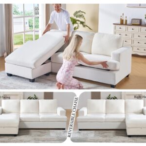 VanAcc 89 Inch L Shape Couch, Reversible L Shape Sofa with Chaise, Convertible Sofa with Storage, L Couches for Living Room, Offwhite Bouclé