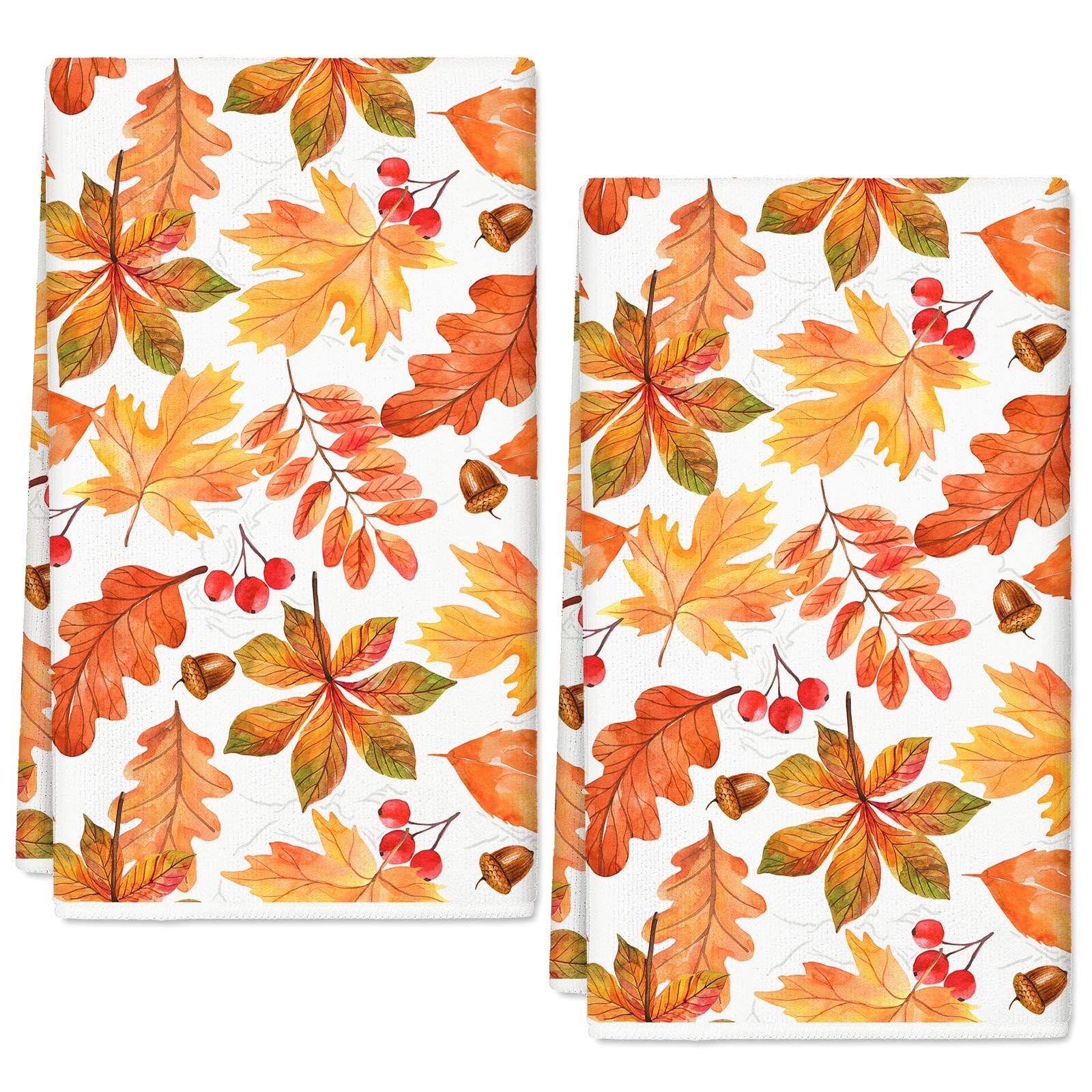 JarThenaAMCS Fall Leaves Kitchen Towels Watercolor Maple Leaves Dish Towels 18 x 28 Inch Autumn Hand Drying Tea Towels for Thanksgiving Cooking Baking Cleaning Wipe, Set of 2