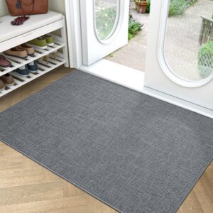 lumi large indoor door mat, 36"x59" non slip rubber backing entrance mat, easy clean low profile ultra thin entryway mat for inside house, patio, grey