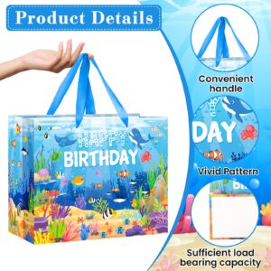 Sea Animals Party Supplies Ocean Animals Birthday Gift Bag with Tissue Papers Card Blue Under the Sea Birthday Wrapping Paper Bag for Underwater Pool Beach Birthday Baby Shower Party Decorations