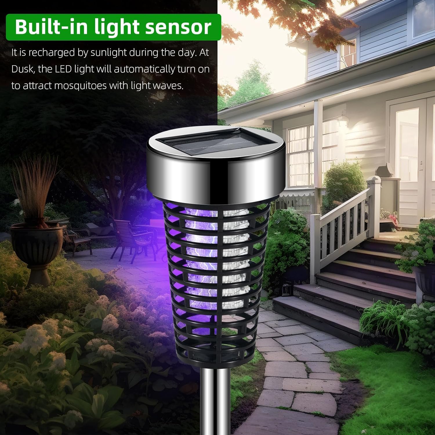 Jahy2Tech 4 Pcs Solar Bug Zapper Outdoor Mosquito Zapper Mosquito Killer Lamp for Patio Yard Garden Pathway Insect Mosquito Repellent Purple and White Light