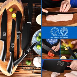 XYJ Knife Set, 11 Pieces Stainless Steel Black Knives,Cooking Cleaver Meat Vegetable Boning Chef Knives,With Roll Bag,Honing Steel,Ergonomic Handle,Ideal for Kitchen Outdoor Camping for Mom Dad