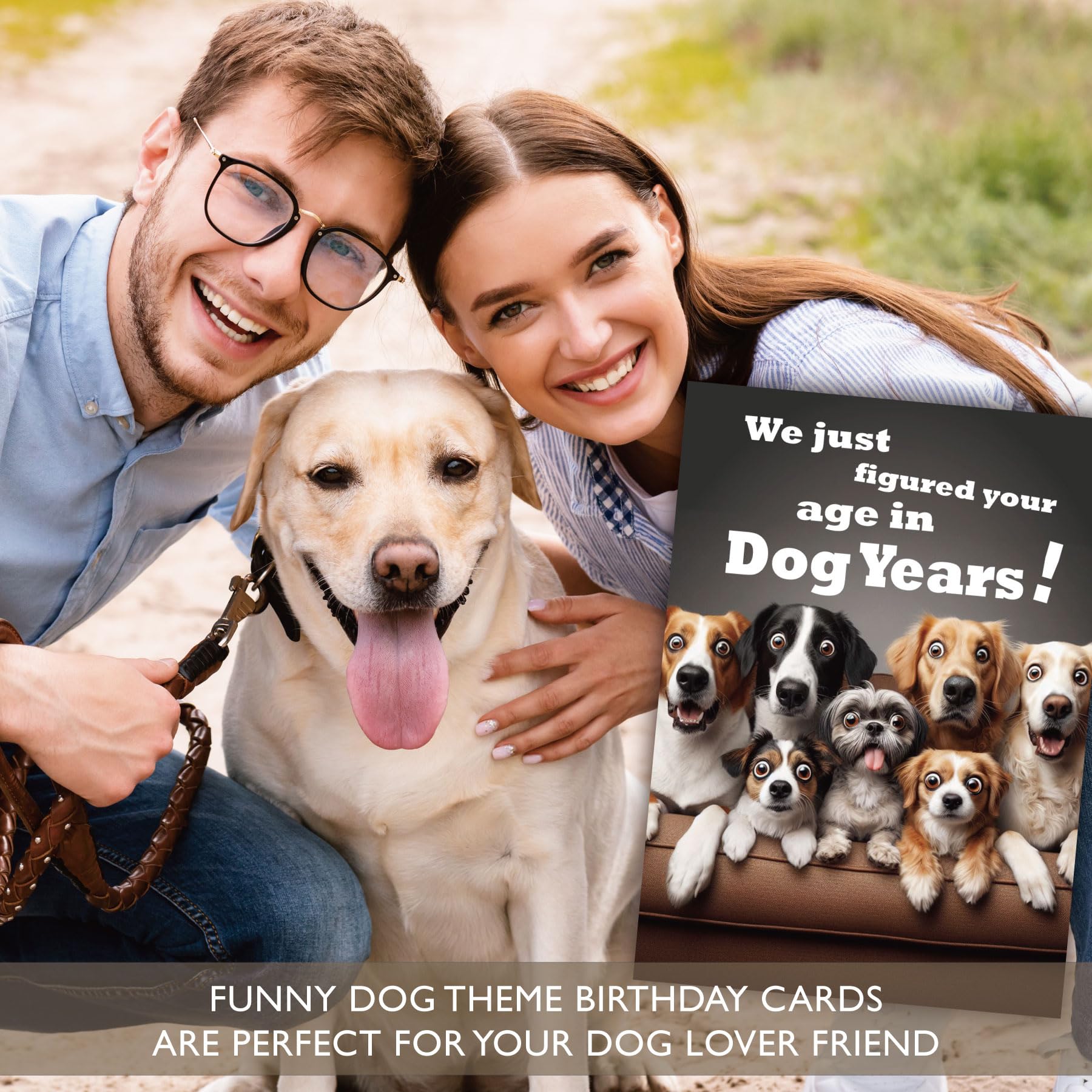 Gooji 5x7 Dogs Birthday Card, Funny Humorous Cute Card for Wife Husband Teenage Young Boy Girl Men Women Adult, Golden (Age)