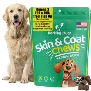 barking hugs skin & coat chews - omega 3 fish oil for dogs - natural & healthy dog itch relief - with dog allergy support - 75 chews