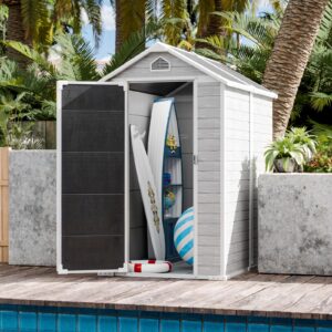 CDCASA 6x4 FT Outdoor Resin Storage Shed with Floor & Lockable Door & Window & Vents Included, Waterproof Outside Plastic Sheds for Backyard, Patio, Poolside, Lawn, Gray