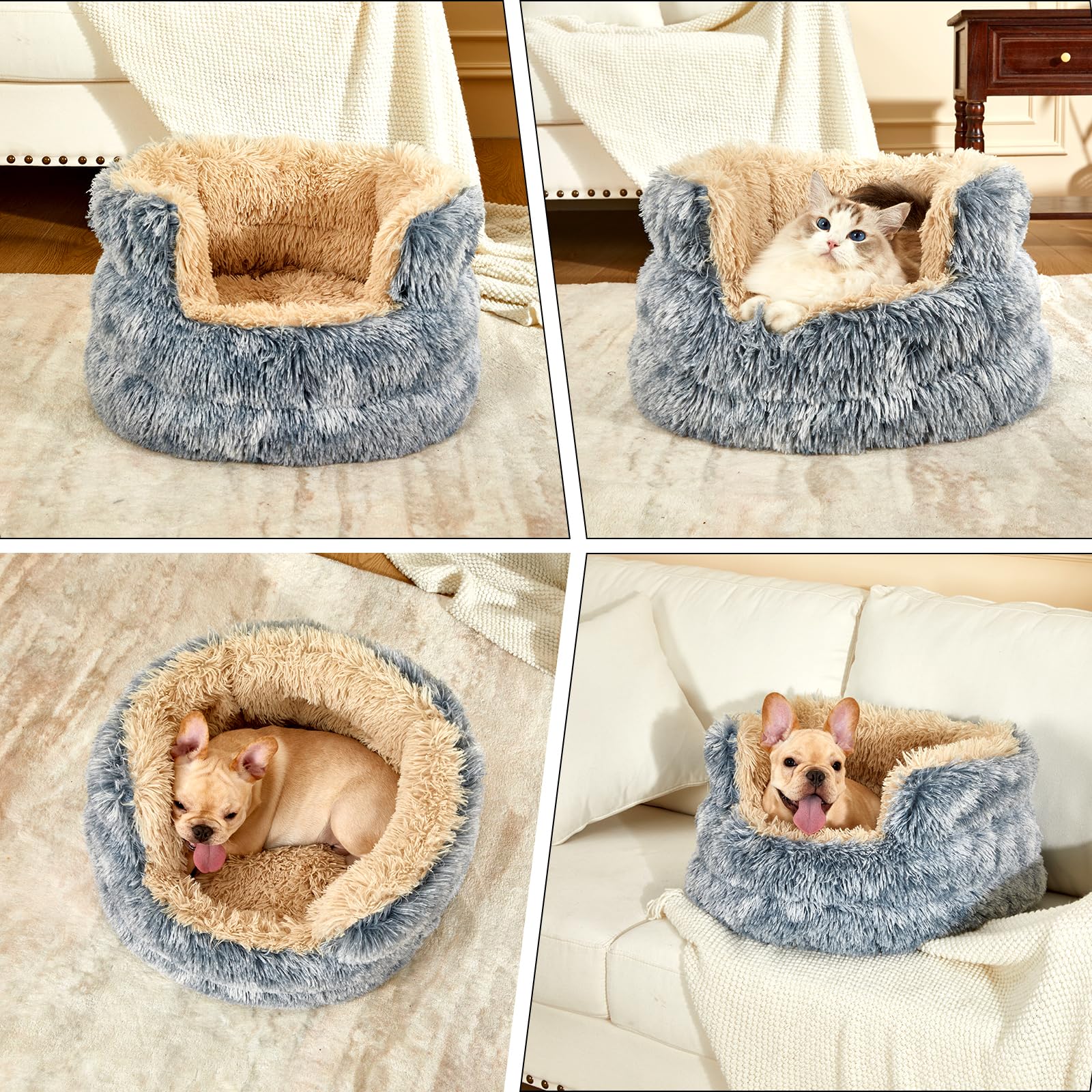 Calming Dogs Bed for Small Dogs, Anti-Anxiety Round Pet Cats Bed, Washable Fluffy Cozy Dog Cuddler Bed, Anti-Slip Puppy Bed for Small and Medium Pets