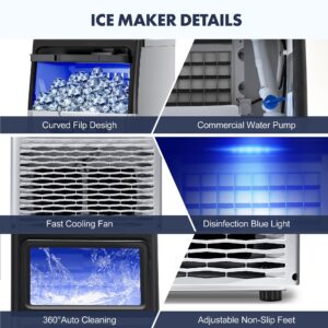 Zomagas Commercial Ice Maker Machine, 80LBS/24H Under Counter Ice Maker, Stainless Steel Freestanding Ice Machine with 13LBS Bin, Self-Cleaning, Scoop, Ideal for Home Bar Offices