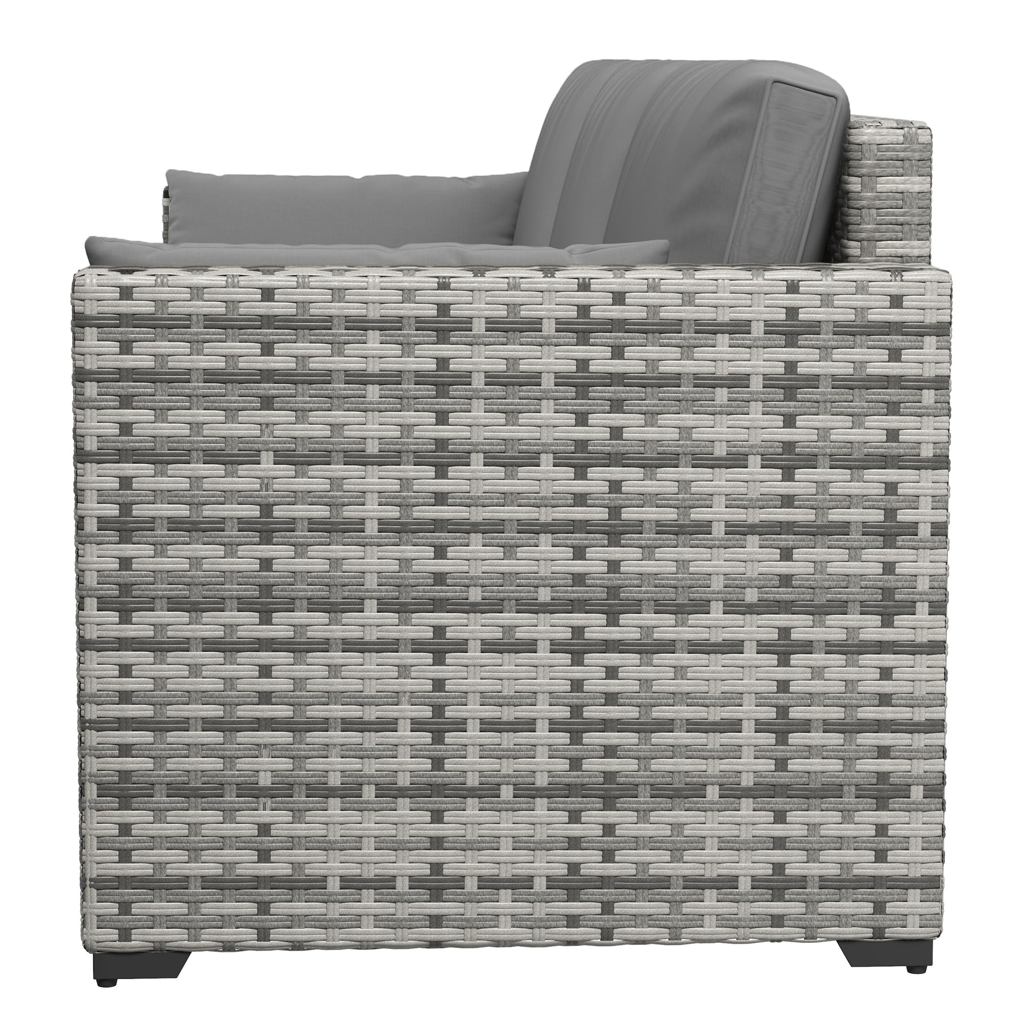 Wicker Patio Couch, PE Rattan 3-Seat Sofa, Outdoor Furniture with Deep Seating, Cushions, Steel Frame, Gray