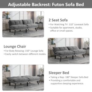 CALABASH Futon Sofa Bed Couch, Modern Convertible Sleeper Sofa Bed, Loveseat 3-in-1 Futon Sofabed with Adjustable Backrest & Armrest for Apartment Office Living Room