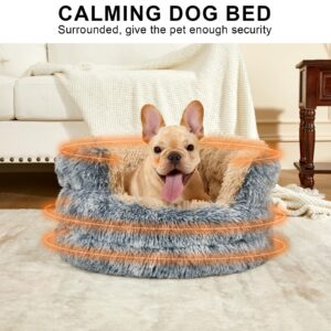 Calming Dogs Bed for Small Dogs, Anti-Anxiety Round Pet Cats Bed, Washable Fluffy Cozy Dog Cuddler Bed, Anti-Slip Puppy Bed for Small and Medium Pets