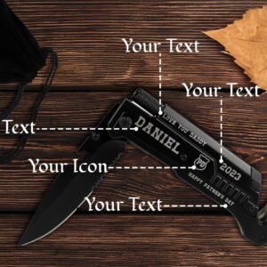 Home and Plan Personalized Engraved Pocket Knife for Dad, Black - Custom Pocket Knives as Father's Day Gift for Dad with Velvet Pouch