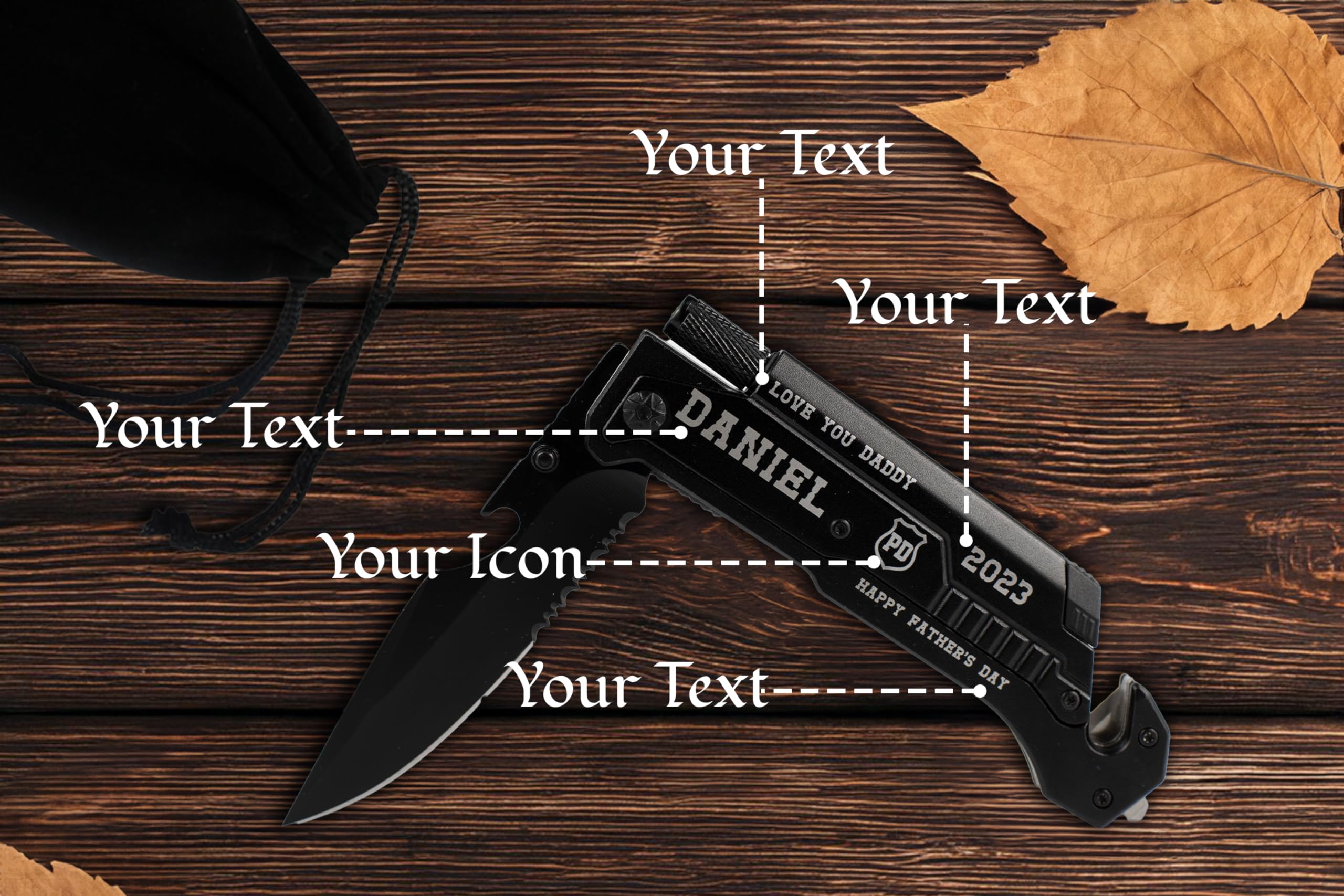 Home and Plan Personalized Engraved Pocket Knife for Dad, Black - Custom Pocket Knives as Father's Day Gift for Dad with Velvet Pouch