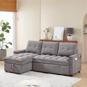 lunhung 78" l-shaped sofa,reversible sleeper sectional sofa with pull-out bed,comfy tufted sectional couch with usb port,storage chaise&side pocket,furniture set for living room,small space