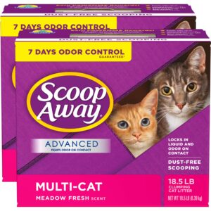 Scoop Away Advanced Multi-Cat Clumping Cat Litter, Meadow Fresh Scent, Pack of 2, 18.5 Pounds (Package May Vary)