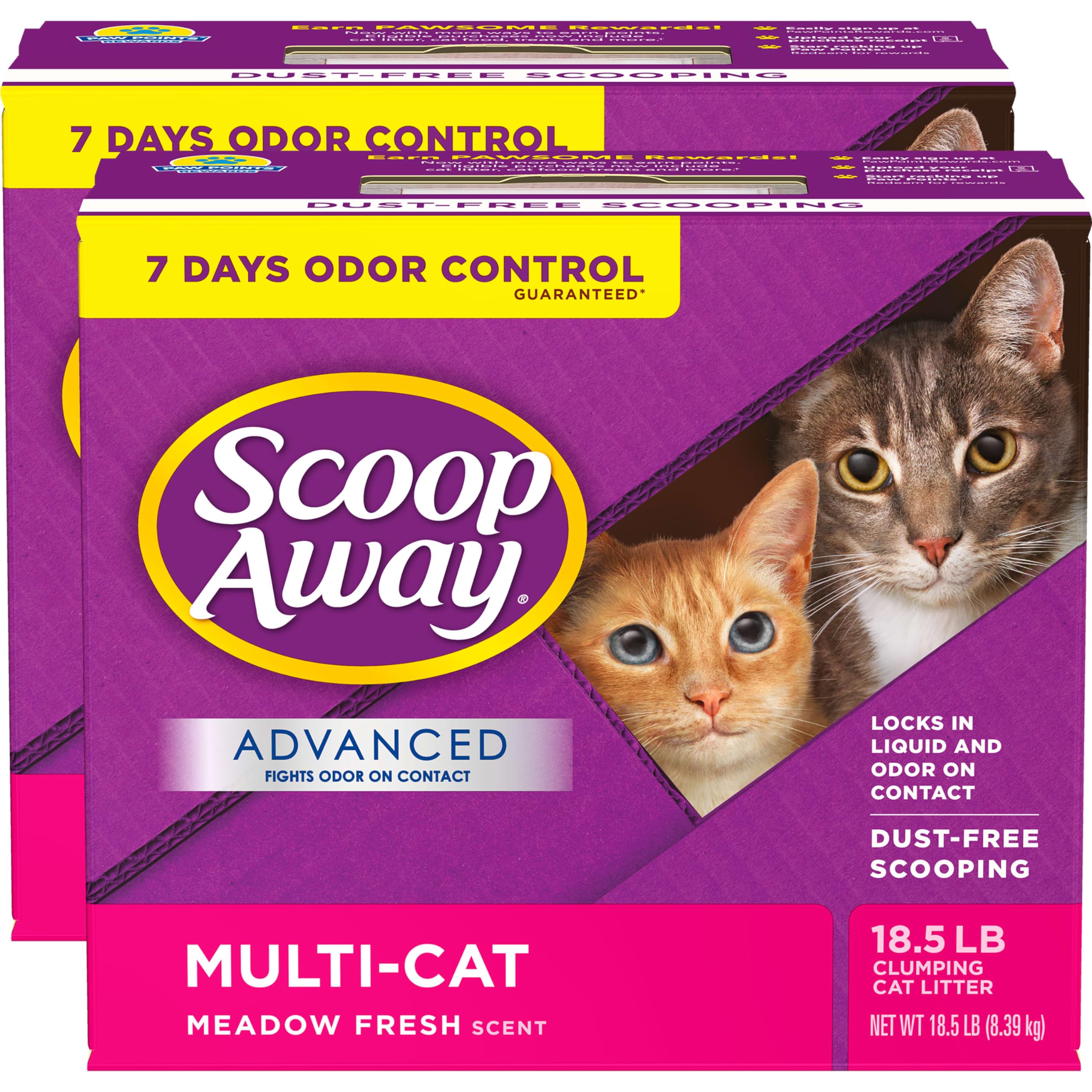 Scoop Away Advanced Multi-Cat Clumping Cat Litter, Meadow Fresh Scent, Pack of 2, 18.5 Pounds (Package May Vary)