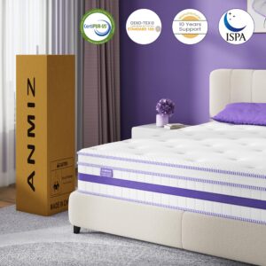 ANMIZ King Size Mattresses,10 inch Hybrid Memory Foam King Mattress in a Box, Medium Firm Mattresses King Size for Pressure Relief & Cool Sleep, Pocket Innerspring, Motion Isolation, Mattress King