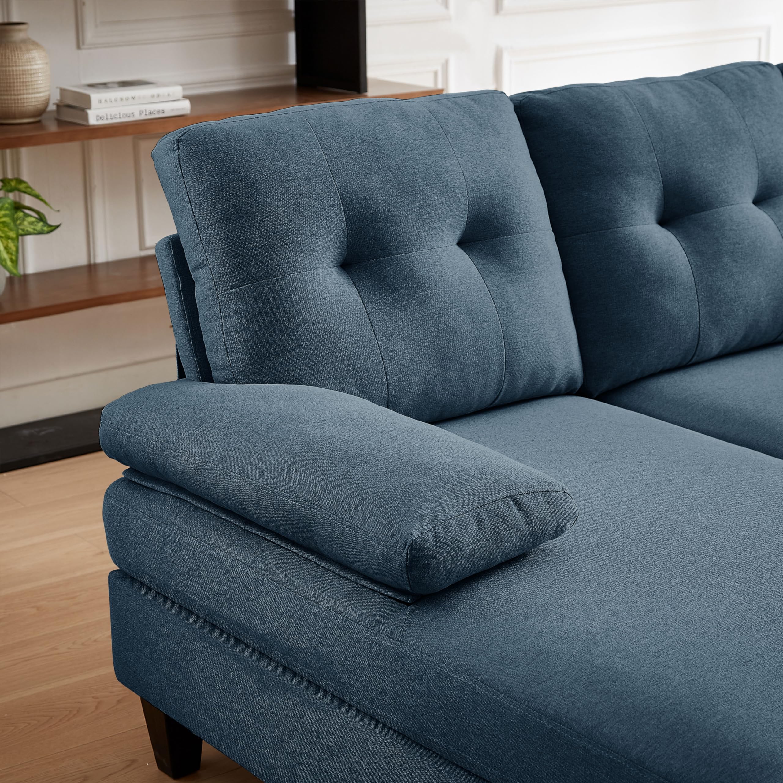 Soscana 111" Sectional Couch for Living Room, 4 Seater U-Shaped Sofa Couches with Double Chaise Polyester Fibre, Blue