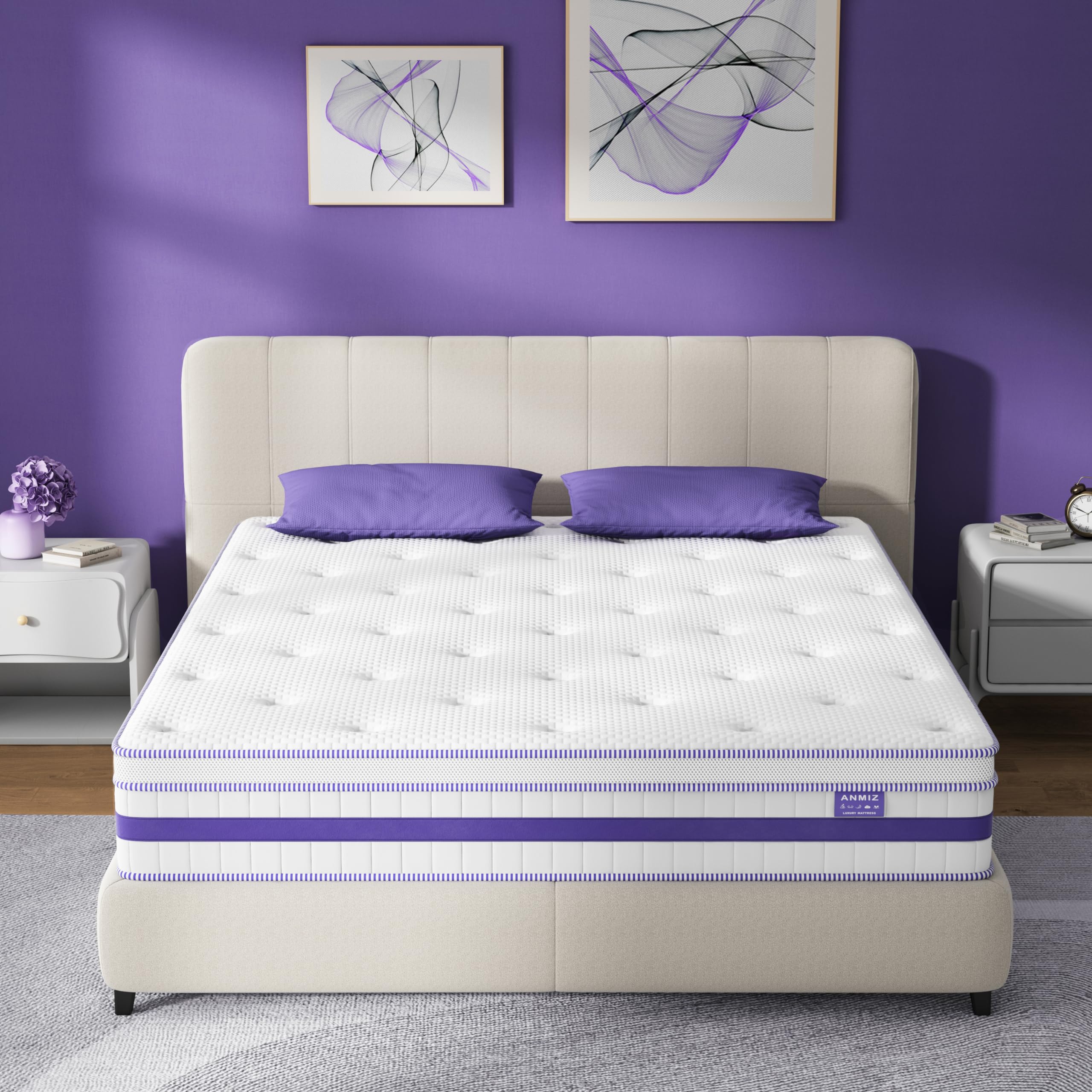 ANMIZ King Size Mattresses,10 inch Hybrid Memory Foam King Mattress in a Box, Medium Firm Mattresses King Size for Pressure Relief & Cool Sleep, Pocket Innerspring, Motion Isolation, Mattress King