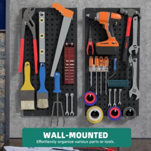 YITAHOME Metal Pegboard Panels for Walls Garage, 3Pcs Pegboard Storage System for Wall Utility Tools, Workbench, Shop, Shed Modular Peg Board Organizer Board Kit, Black