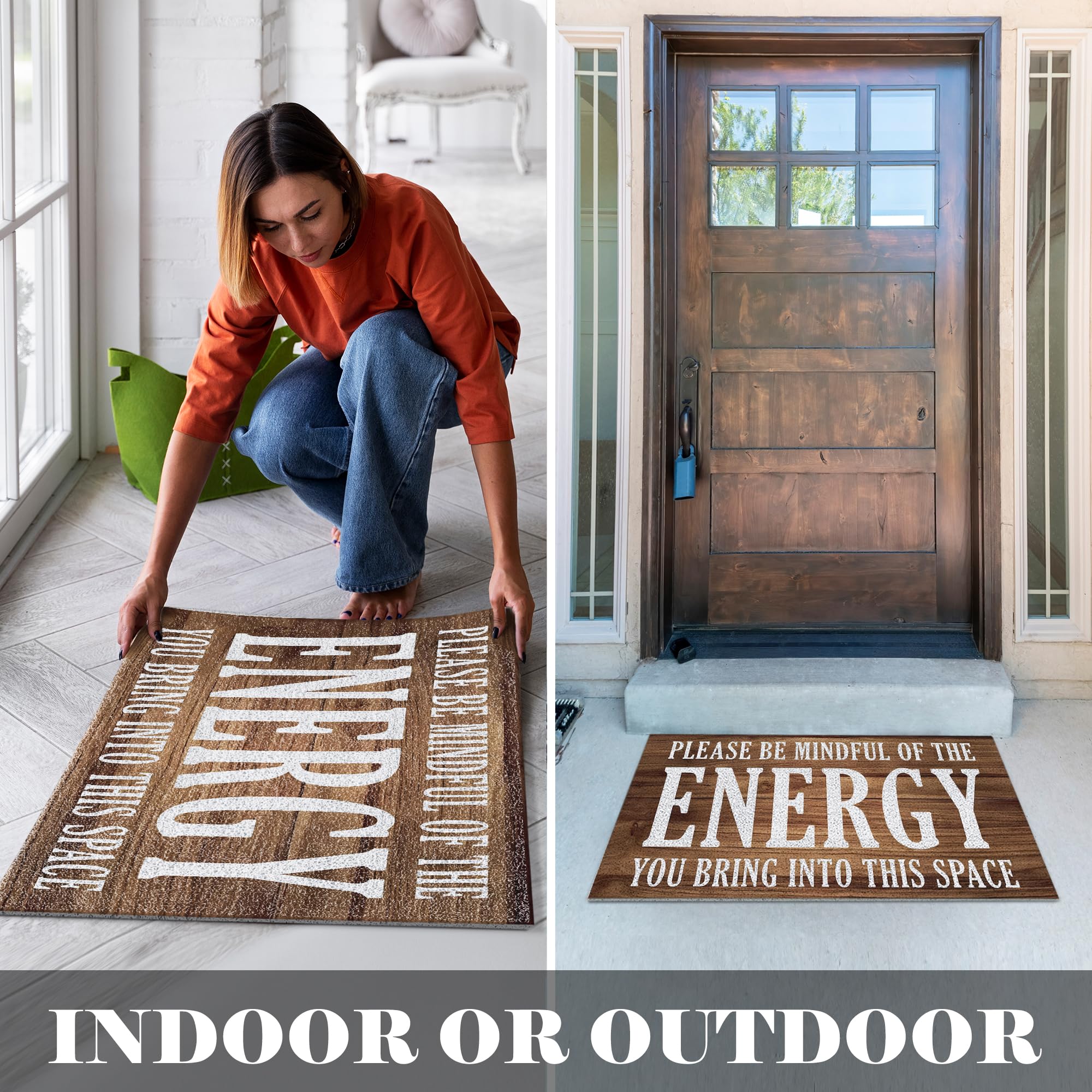 LUVADIAN Funny Welcome Mats for Front Door - Please Be Mindful of The Energy You Bring into This Space, Check Your Energy Door Mat Outdoor Entrance, Indoor Door Mats for Entryway, 17x30 Inches