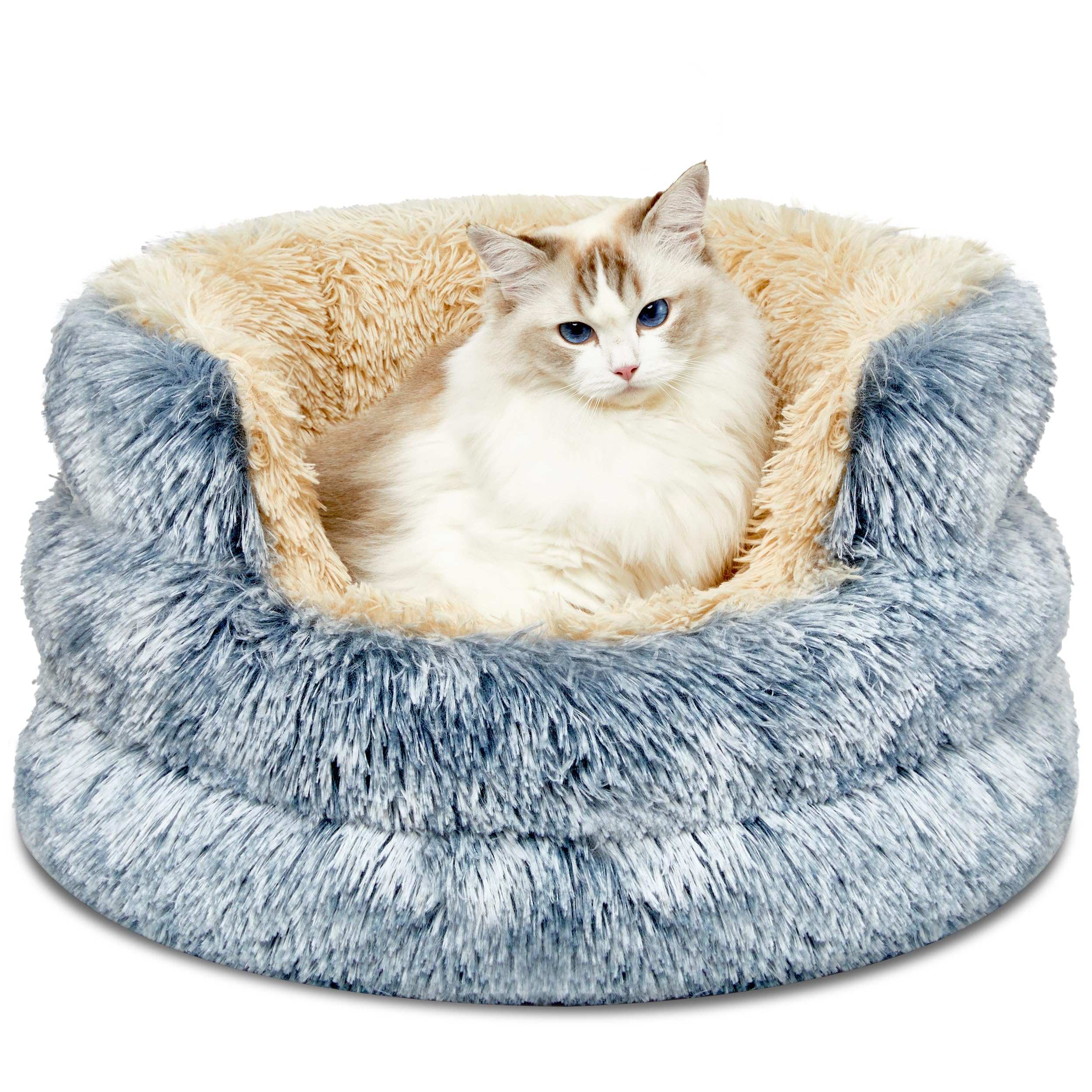 Calming Dogs Bed for Small Dogs, Anti-Anxiety Round Pet Cats Bed, Washable Fluffy Cozy Dog Cuddler Bed, Anti-Slip Puppy Bed for Small and Medium Pets