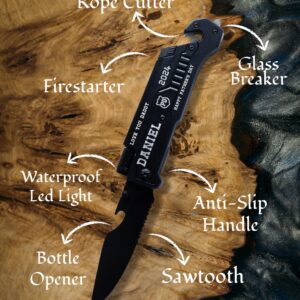 Home and Plan Personalized Engraved Pocket Knife for Dad, Black - Custom Pocket Knives as Father's Day Gift for Dad with Velvet Pouch