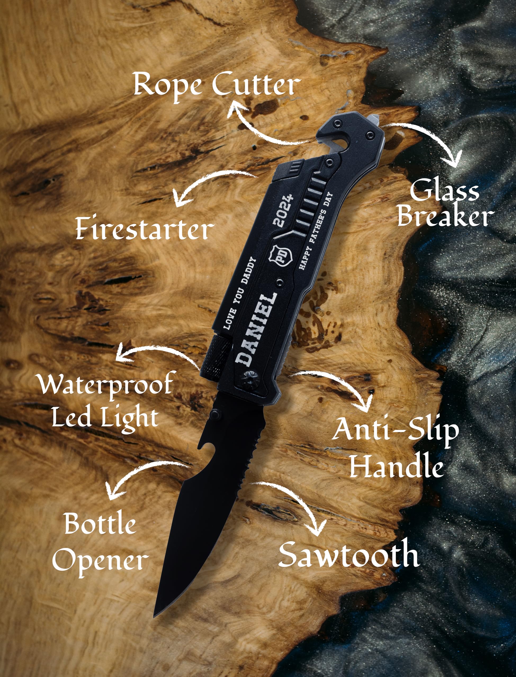 Home and Plan Personalized Engraved Pocket Knife for Dad, Black - Custom Pocket Knives as Father's Day Gift for Dad with Velvet Pouch