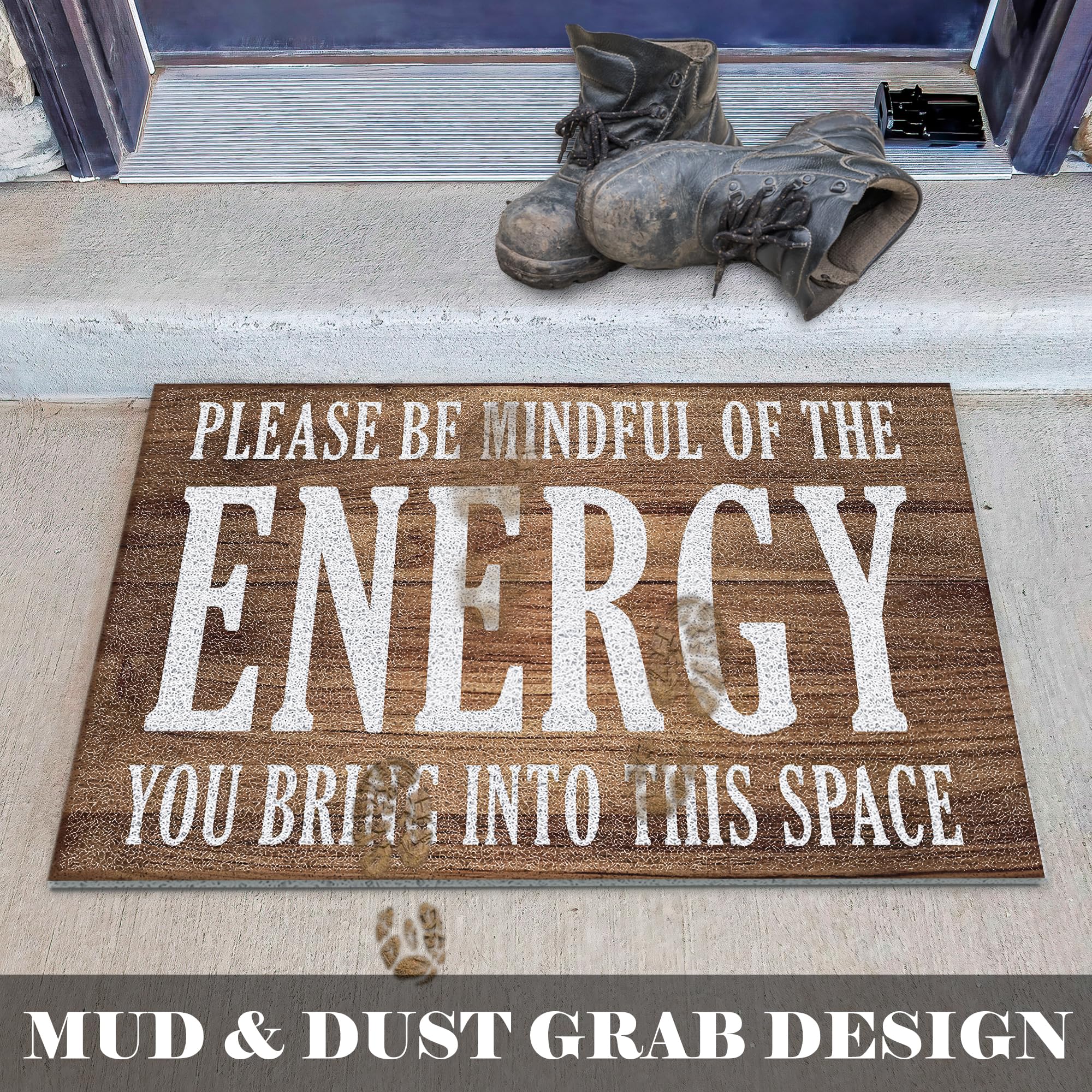 LUVADIAN Funny Welcome Mats for Front Door - Please Be Mindful of The Energy You Bring into This Space, Check Your Energy Door Mat Outdoor Entrance, Indoor Door Mats for Entryway, 17x30 Inches