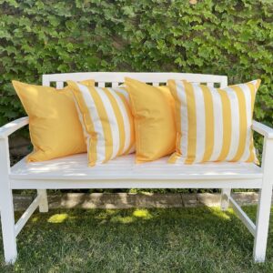 Ensperta Pack of 2 Solid and Stripe 20''x20'' Outdoor Waterproof Yellow Throw Pillow Covers Decorative Square Cushion Patio Pillows for Patio Furniture (Samoan Sun)