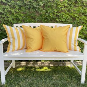 Ensperta Pack of 2 Solid and Stripe 20''x20'' Outdoor Waterproof Yellow Throw Pillow Covers Decorative Square Cushion Patio Pillows for Patio Furniture (Samoan Sun)