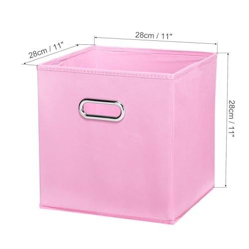 PATIKIL Foldable Storage Cube Bins, Fabric Storage Bins Cube Organizer with Handle for Home Bedroom Shelf Closet Organization, Pink (11"x11"x11")